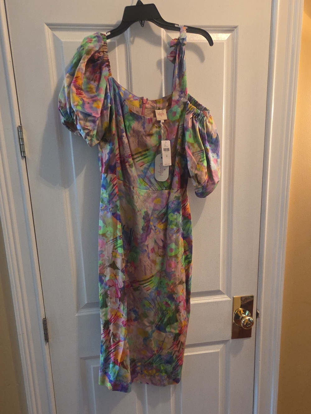 Anthropologie Pastel Multicolor Floral Cold-Shoulder Midi Dress